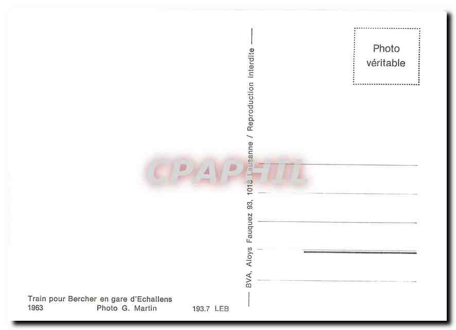 CPM Train pour Bercher en gare d'Echallens 1963 — Verso
