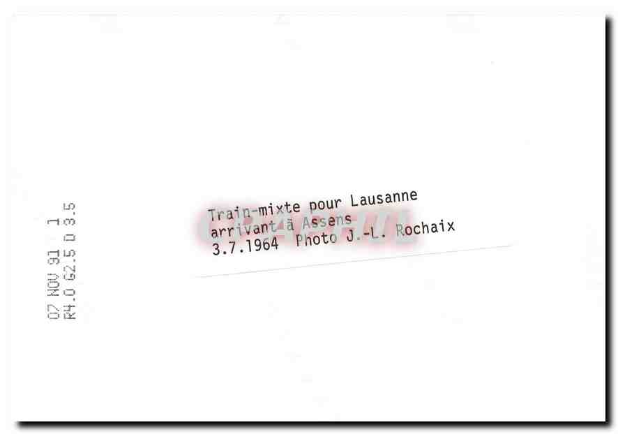 CPM Tran-mixte pour Lausanne arrivant a Assens 3.7.1964 — Verso