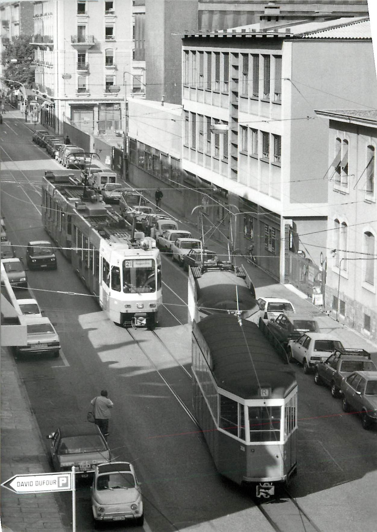 CPM Be 4/6 et 805 Be 4/4 729 et B 308 au boulevard de Saint-Georges 16.9.1989