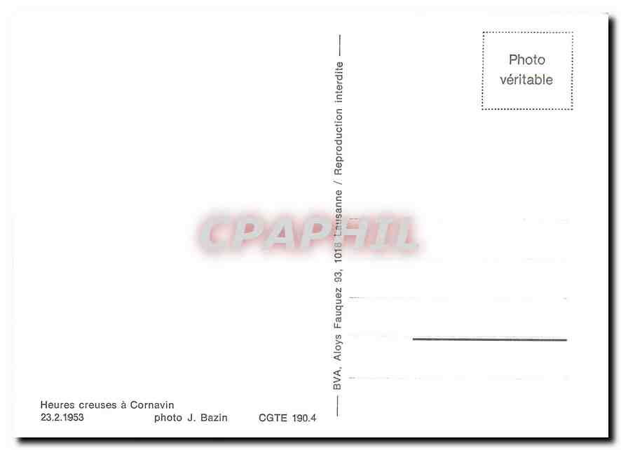 CPM Heures creuses a Cornavin 23.2.1953 — Verso