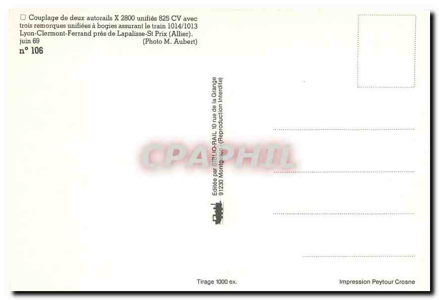 CPM Couplage de deux autorails X 2800 unifies 825 Cv avec trois remorques unifiees a bogies juin 69 — Verso