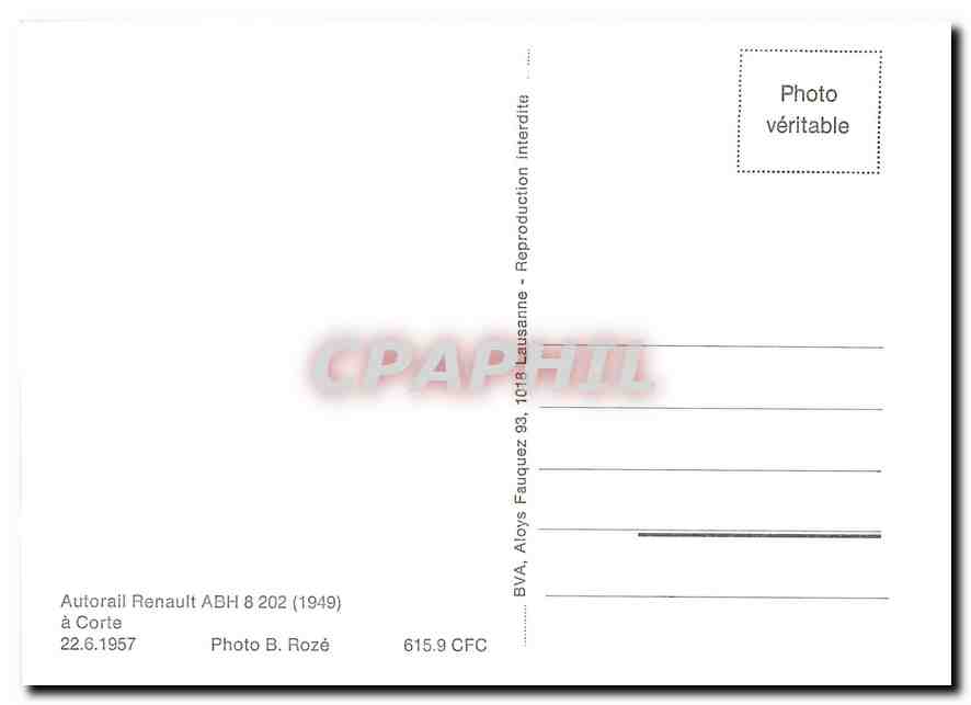 CPM Autorail Renault ABH 8 202 a Corte 22.6.1957 — Verso