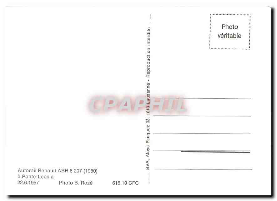 CPM Autorail Renault ABH 8 207 (1950) a Ponte-Leccia 22.6.1957 — Verso