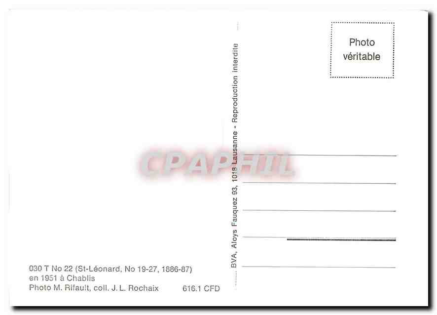CPM 030 T No 22 en 1951 a Chablis — Verso