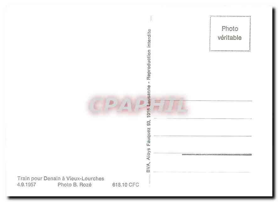 CPM Train pour Denain a Vieux-Lourches 4.9.1957 — Verso