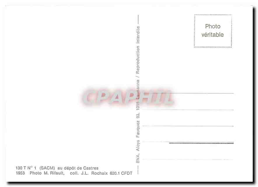 CPM 130 T No 1 au depot de Castres 1953 — Verso