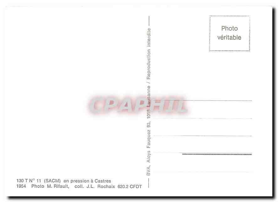 CPM 130 T No 11 en pression a Castres 1954 — Verso