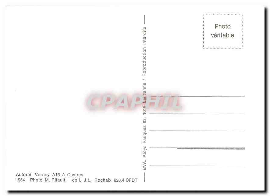 CPM Autorail Verney A13 a Castres 1954 — Verso