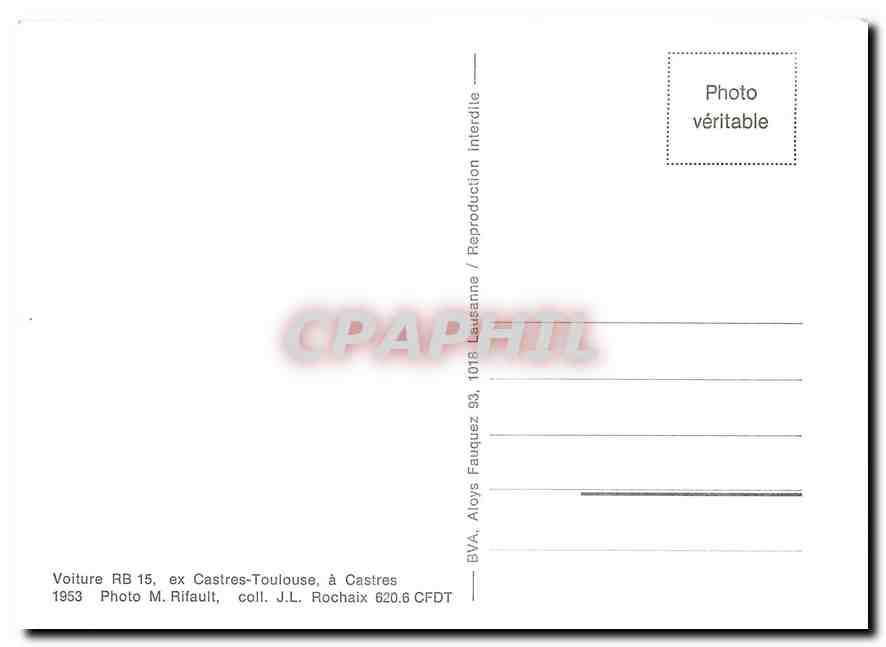 CPM Voiture RB 15 a Castres 1953 — Verso
