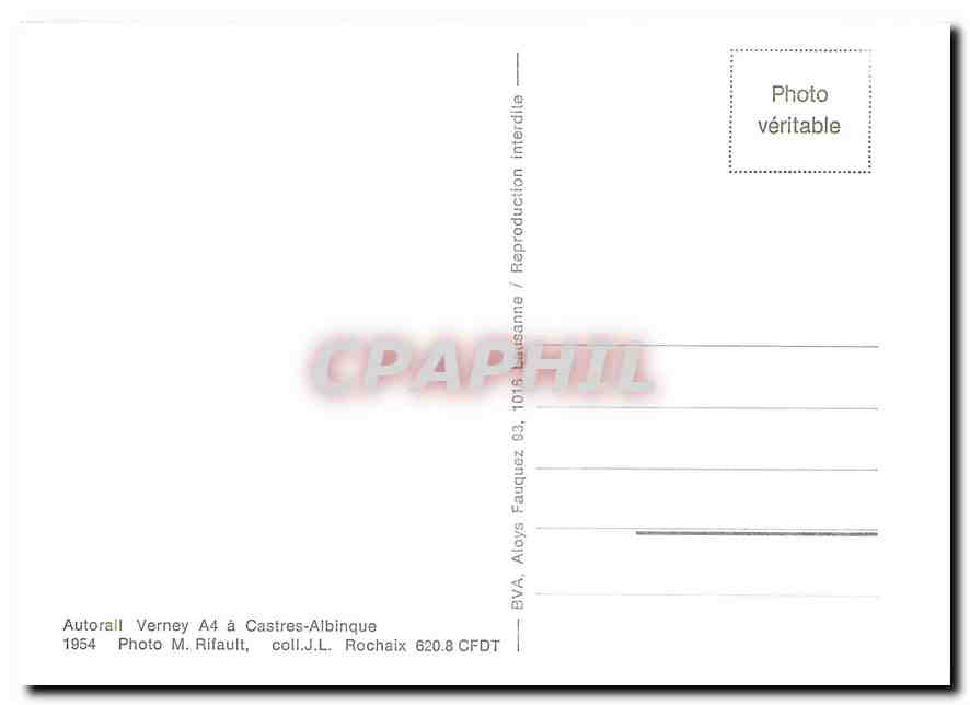 CPM Autorail Verney A4 a Castres-Albinque 1954 — Verso
