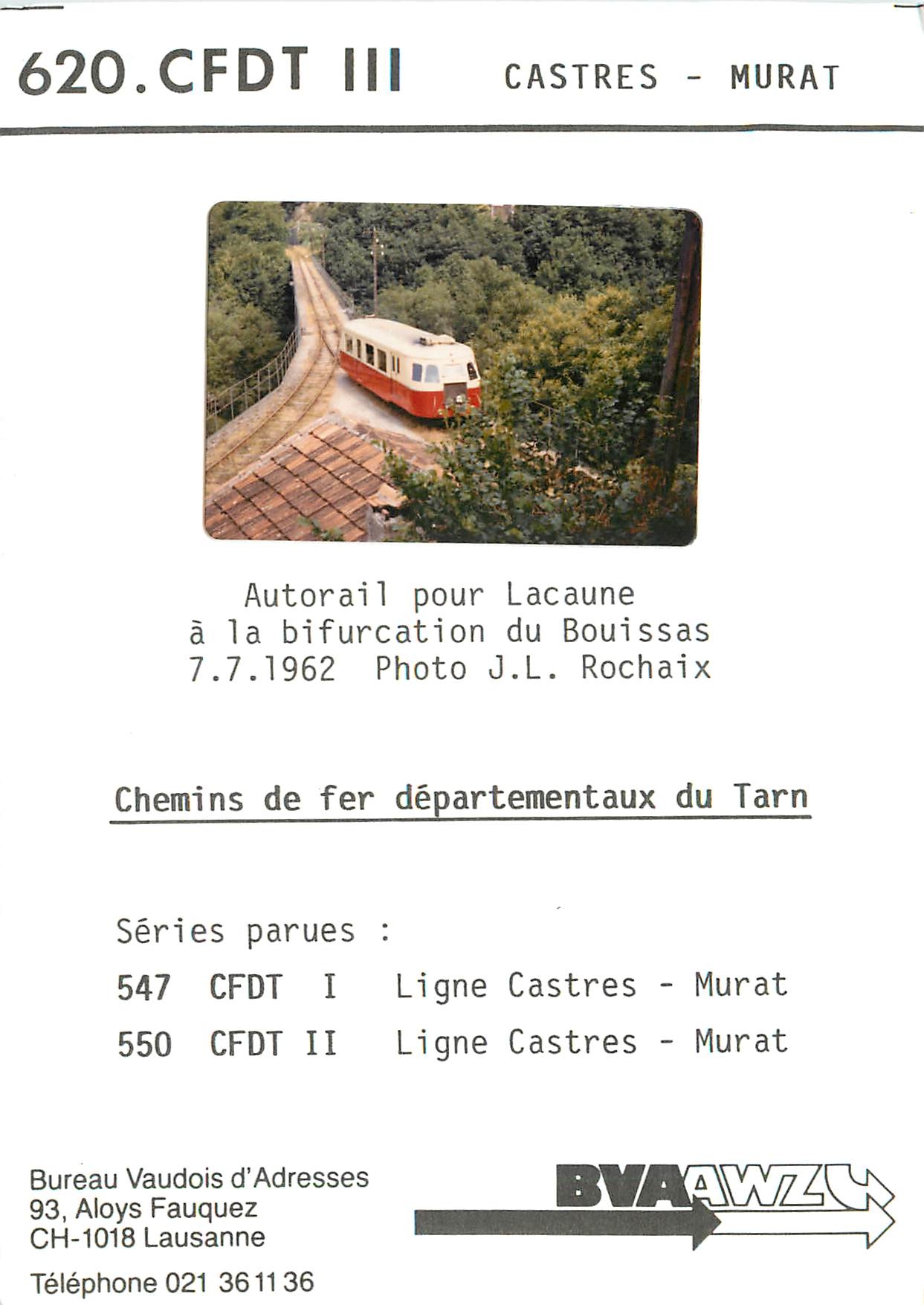 Photo Autorail pour Lacaune a la bifurcation du Bouissas 7.7.1962