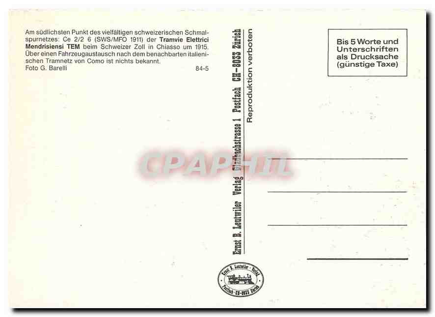 CPM Tramwie Elettrici Mendrisiensi TEM — Verso