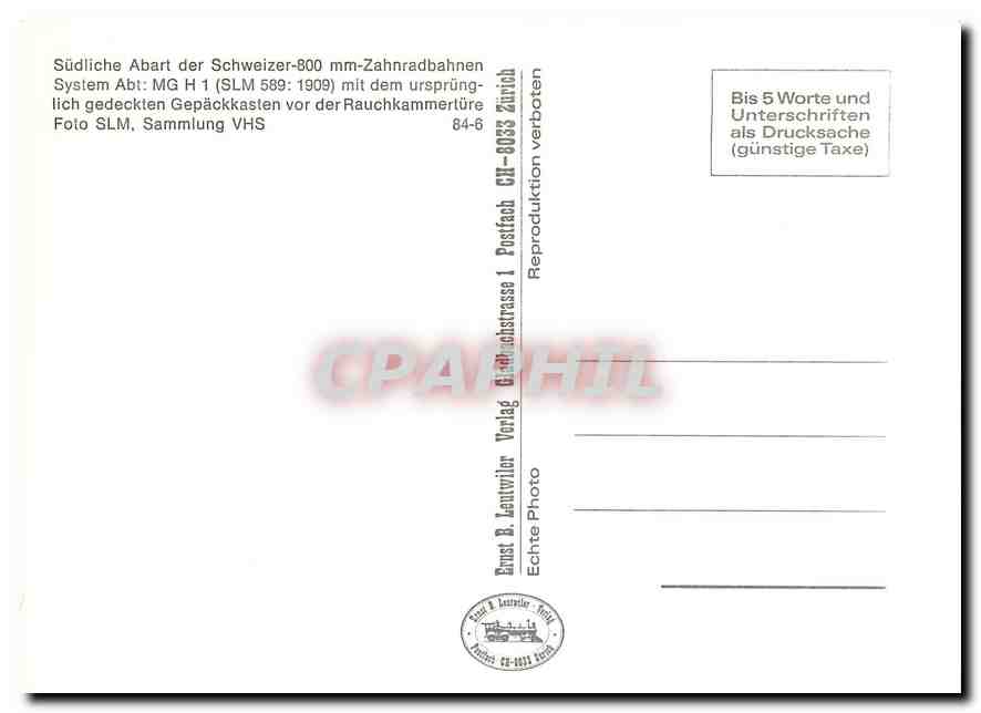 CPM Suedliche Abart der Schweizer-800 mm-Zahnradbahnen System Abt: MG H 1 — Verso