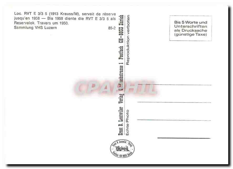 CPM Loc. RVT E 3/3 5 servait de reserve jusqu'en 1958 — Verso