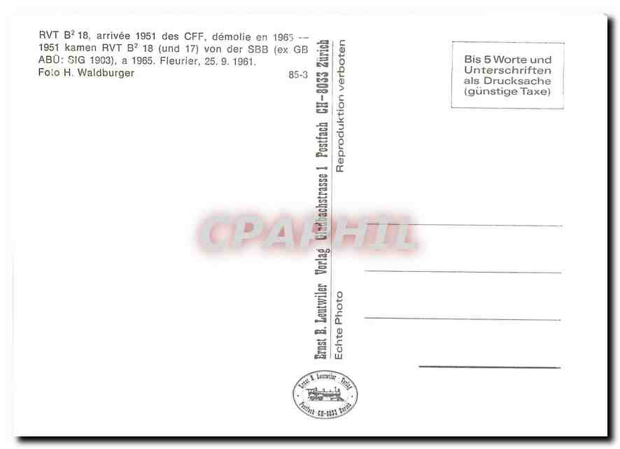 CPM RVT B2 18 arrivee 1951 des CFF demolie en 1965 — Verso