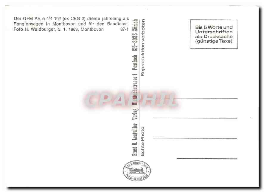 CPM Der GFM AB e 4/4 102 diente jahrelang als Rangierwagen in Montbovon und fuer den Baudients — Verso