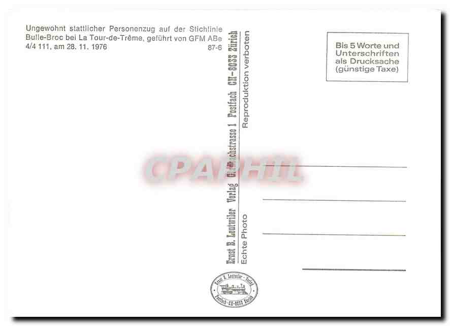CPM Ungewohnt statlicher Personenzug auf der Stichlinie Brulle-Broc bei La Tour-de-Treme gefuehrt vo — Rückseite