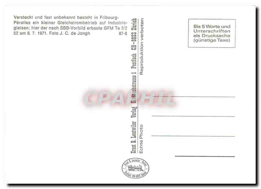 CPM Hier der nach SBB-Vorbild erbaute GFM Te 2/2 52 am 8.7.1971 — Verso