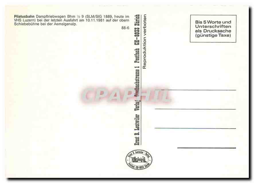 CPM Pilatusbahn Dampftriebwagen Bhm 1/2 9 bei der letzten Ausfahrt am 10.11.1981 — Verso
