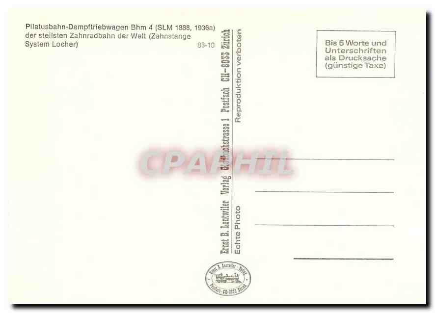 CPM Les locomotives (Suisse) Locomotive a 2 cylindres et a cremaillere — Verso