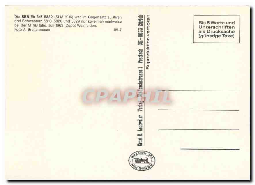 CPM Die SBB Eb 3/5 5832 — Verso