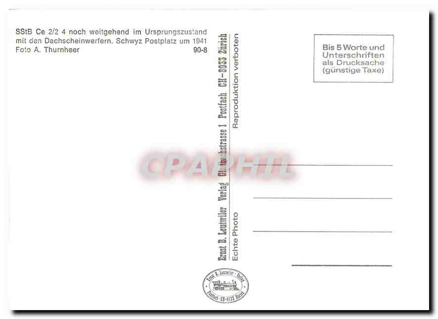 CPM SSTB Ce 2/2 4 noch weitgehend im Ursprungszustand mit den Danchscheinwerfern. Schwyz Postplatz u — Verso