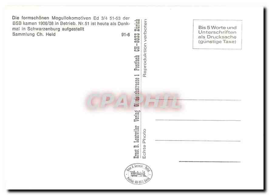 CPM Die formschoenen Mogullokomotiven Ed 3/4 51-53 der BSB kamen 1906/08 in Betrieb — Verso