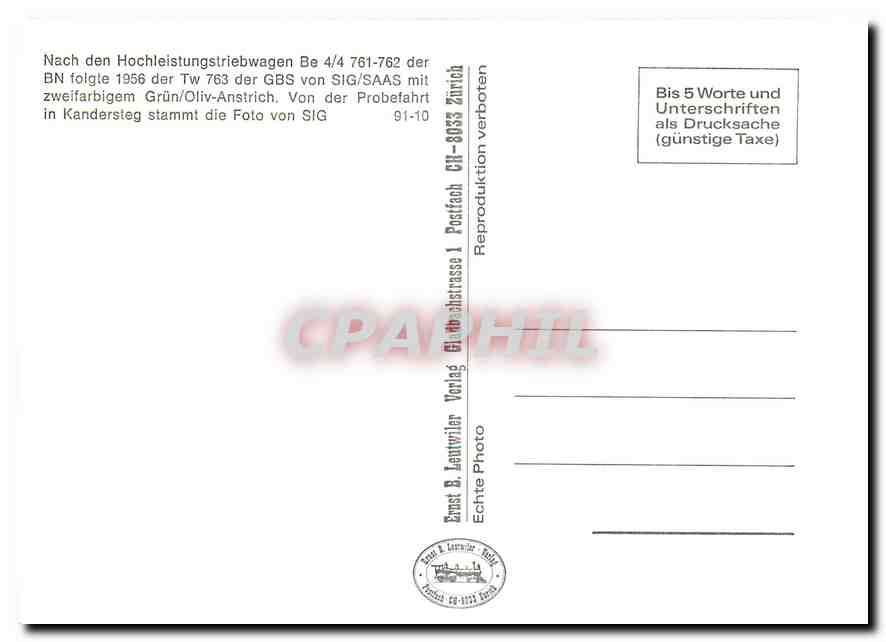 CPM Nach den Hochleistungstriebwagen Be 4/4 761-762 der BN folgte 1956 der Tw 763 der GBS — Verso