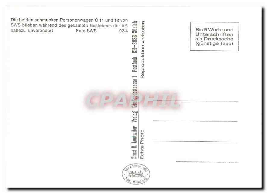 CPM Die beiden schmucken Personenwagen C 11 und 12 von SWS blieben waehrend des gessamten Bestehens  — Verso