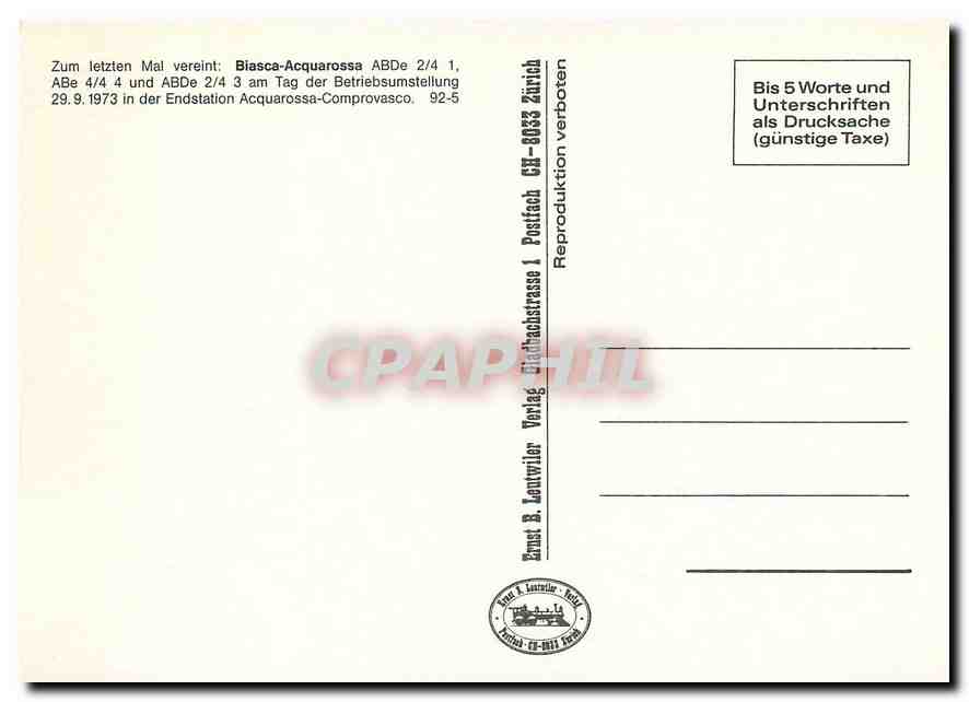 CPM Zum letzten Mal vereint: BBiasca-Acquarossa ABDe 2/4 1 ABe 4/4 4 und ABDe 2/4 3 am Tag der Betri — Verso