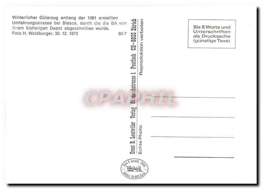 CPM Winterlicher Gueterzug entlang der 1961 erstellten Umfahrungstrasse bei Biasca — Verso