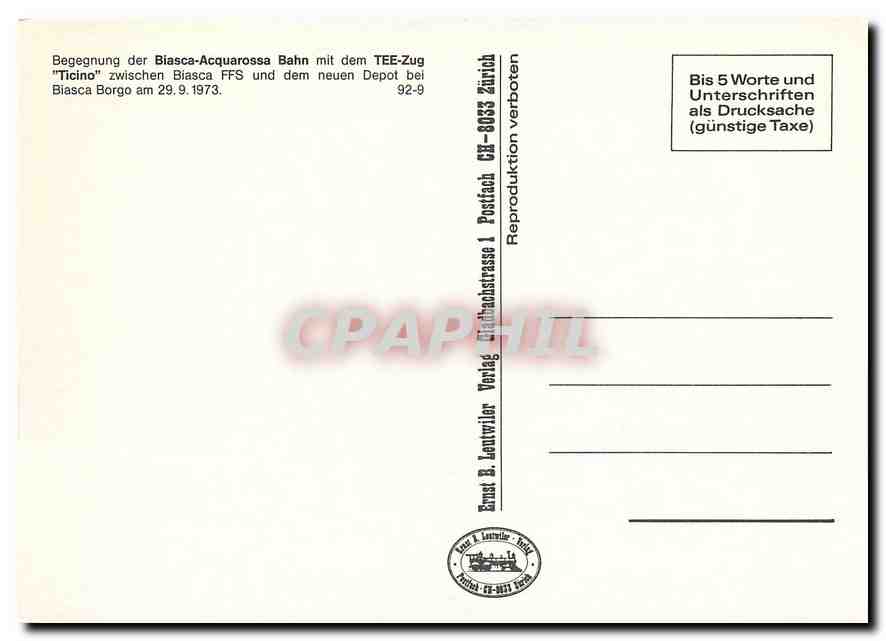 CPM Begegnung der Biasca-Acquarossa Bahn mit dem TEE-Zug ''Ticino'' — Verso