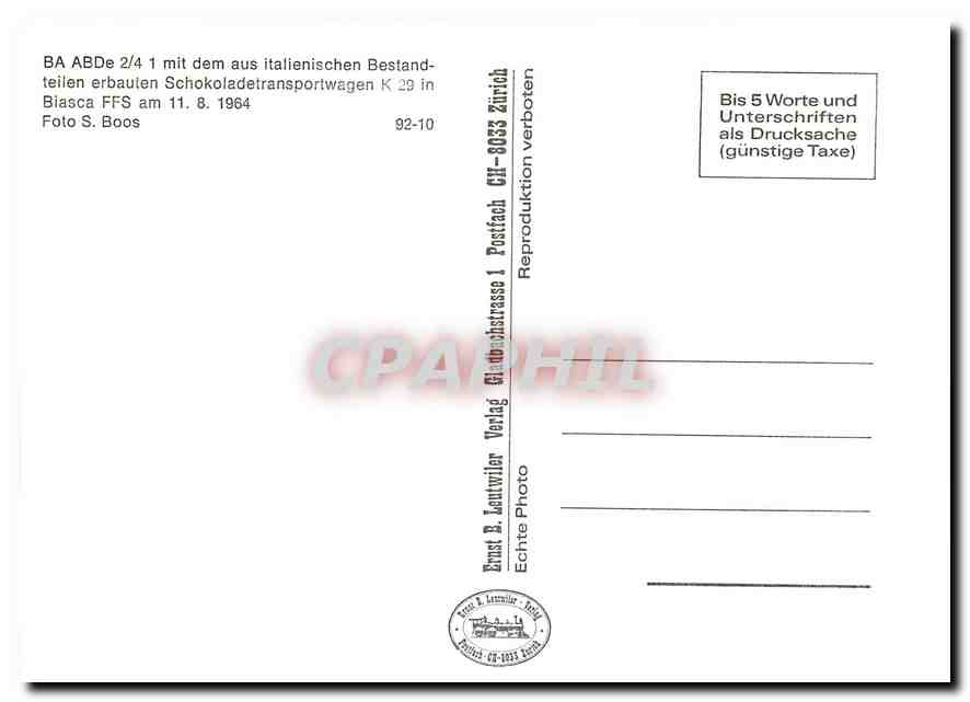 CPM BA ABDe 2/4 1 mit dem aus italienischen Bestandtellen erbauten Schokoladentransportwagen K 29 in — Verso