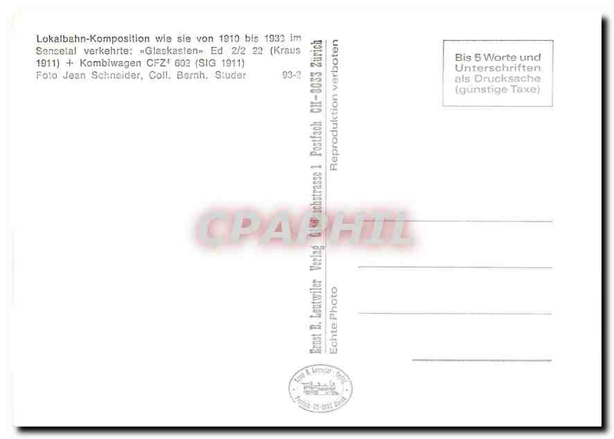 CPM Lokalbahn-Komposition wie sie von 1919 bis 1933 im Sansetal — Verso