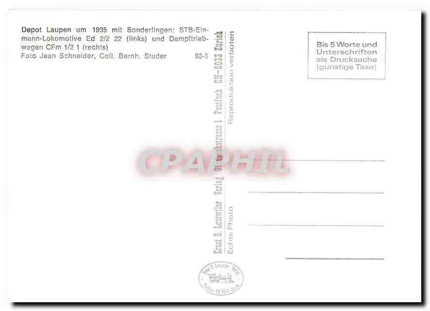 CPM Depot Laupen um 1935 mit Sonderlingen: STB-Einmann-Lokomotive Ed 2/2 22 und Dampftriebwagen CFm  — Verso