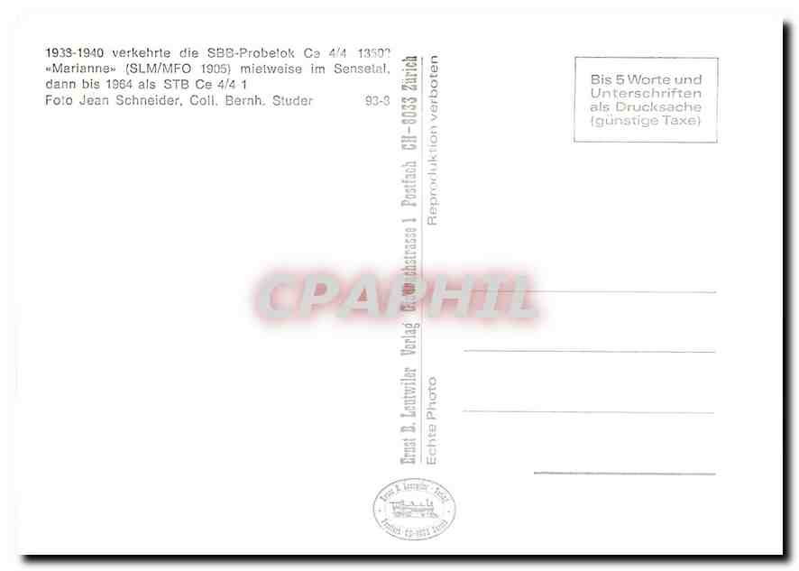 CPM 1933-1940 verkehrte die SBB-Probelok Ce 4/4 13502 ''Marianne'' — Verso