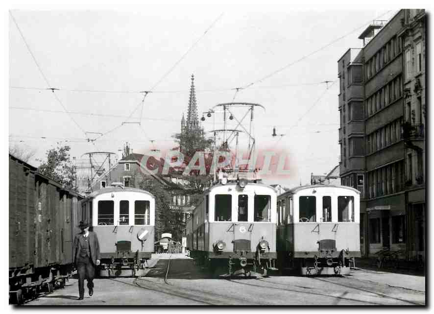 CPM Basel Heuwaage einst: BTB Ce 4/4 6 neben naugleichen Anhaengewagen um 1940