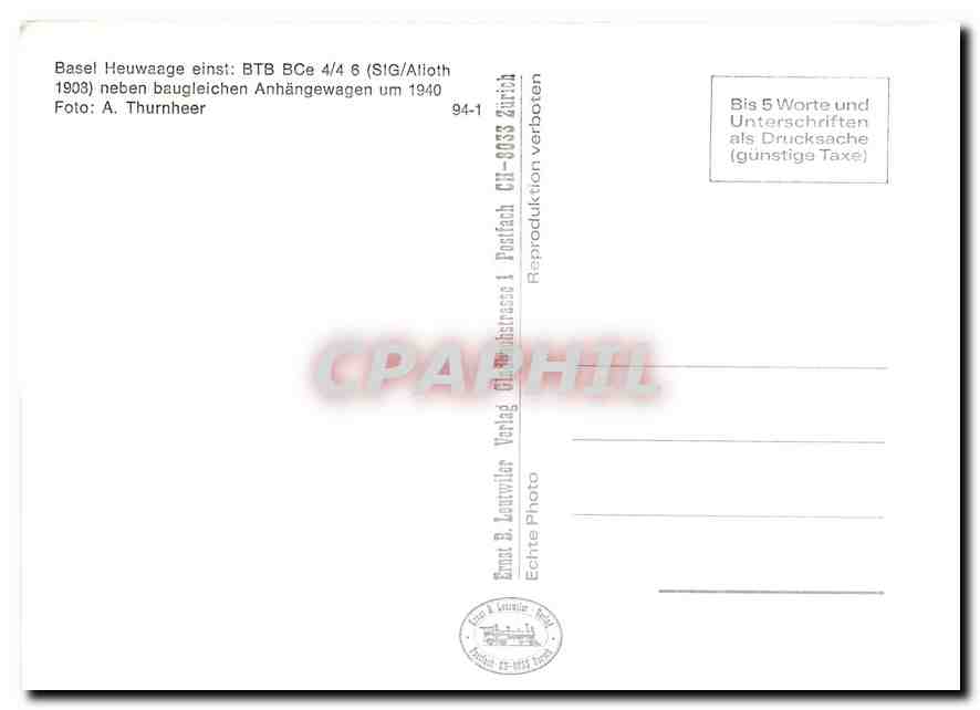 CPM Basel Heuwaage einst: BTB Ce 4/4 6 neben naugleichen Anhaengewagen um 1940 — Verso