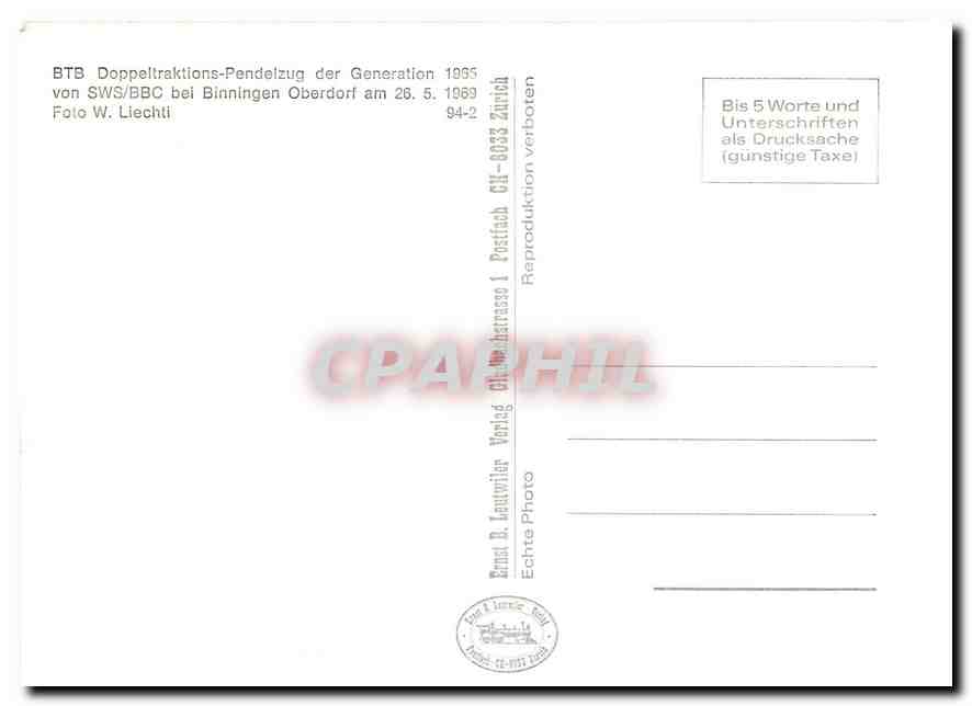 CPM BTB Doppeltraktions-Pendelzug der Generation 1995 von SWS/BBC bei Binningen Oberdorf am 26.5.195 — Verso