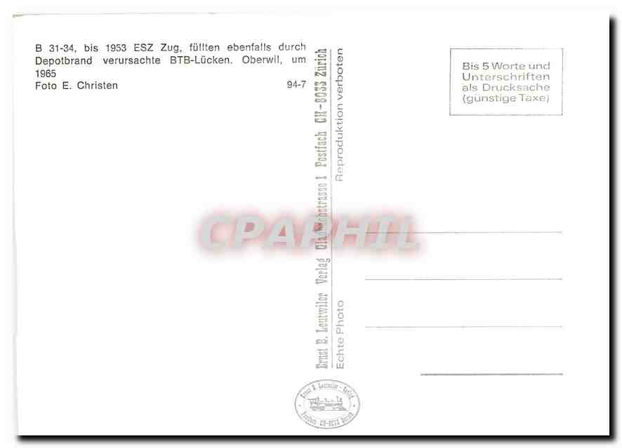 CPM B 31-34 bis 1953 ESZ Zug — Verso