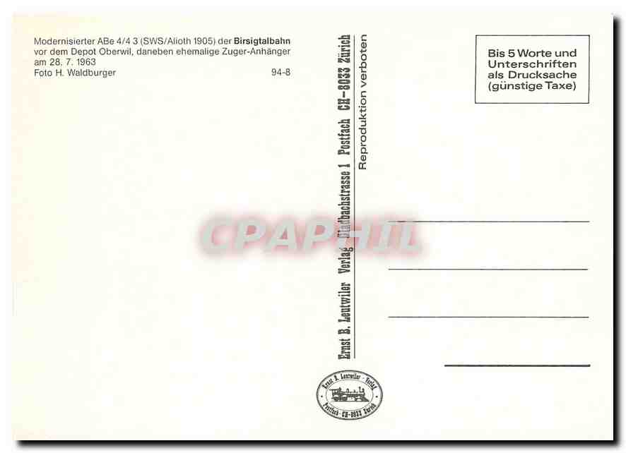 CPM Modernisierte ABE 4/4 3 der Birsigtalbahn vor dem Depot Oberwil — Verso