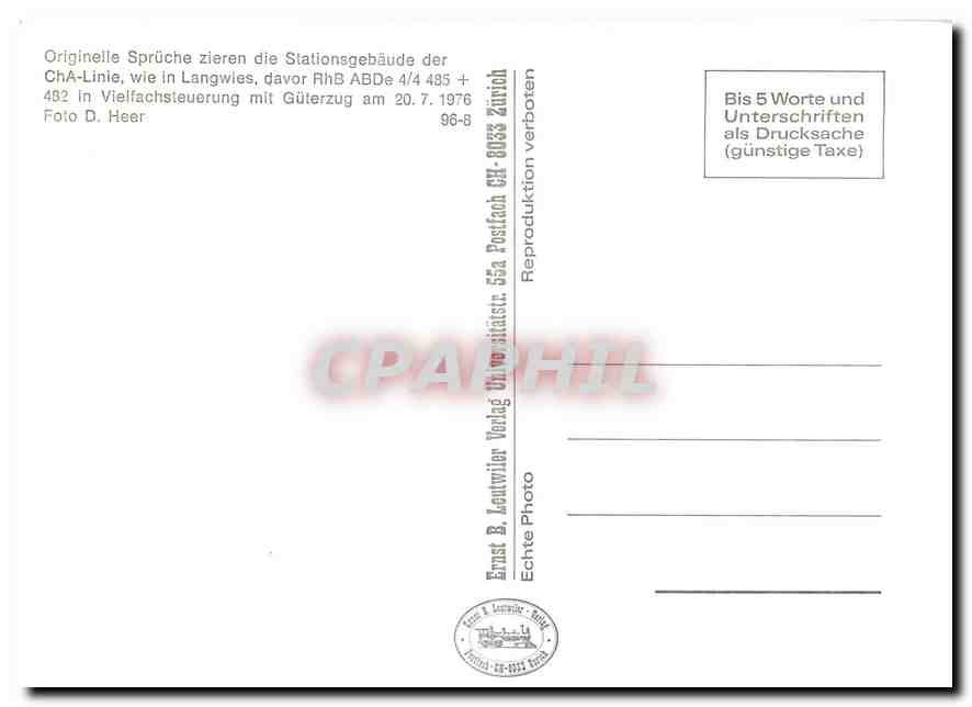 CPM Originelle Sprueche zieren die Stationsgebauede der ChA-Linie davor RhB ABDe 4/4 485 + 432 in Vi — Verso