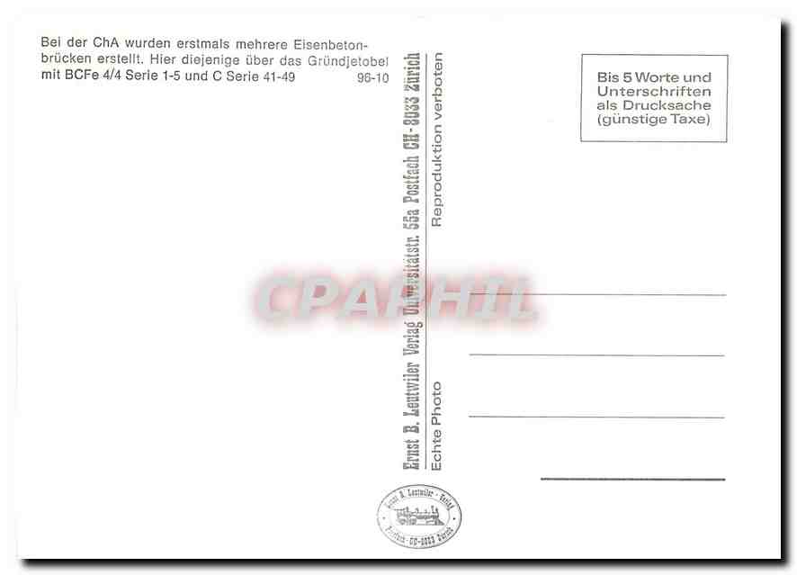 CPM Hier diejenige ueber das Gruenjetobel mit BCFe 4/4 Serie 1-5 und C Serie 41-49 — Verso