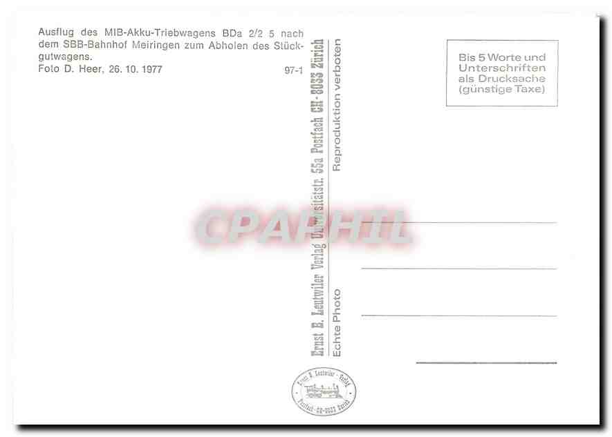 CPM Ausflug des MIB-Akku-Triebwagens BDa 2/2 5 nach dem SBB-Bahnhof Meiringen zum Abholen des Stueck — Verso