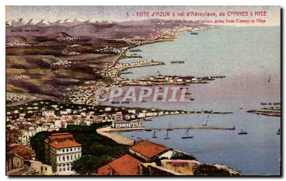 Cote d'Azur - Cannes - a vol d'Aeroplane de cannes a Nice - CPA 