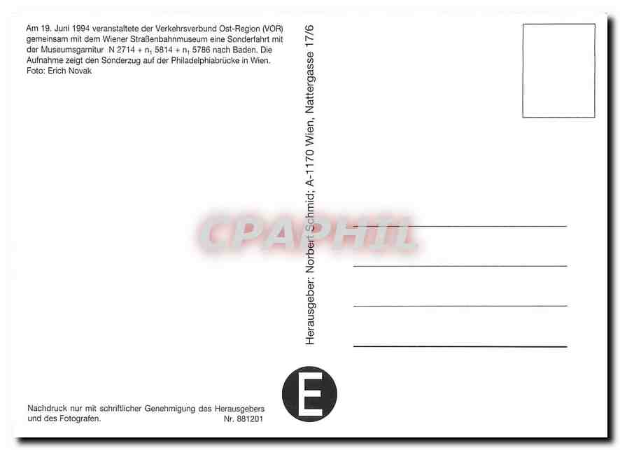 CPM Herausgeber: Norbet Schmid A-1170 Wien  Nattergasse 17/6 — Verso