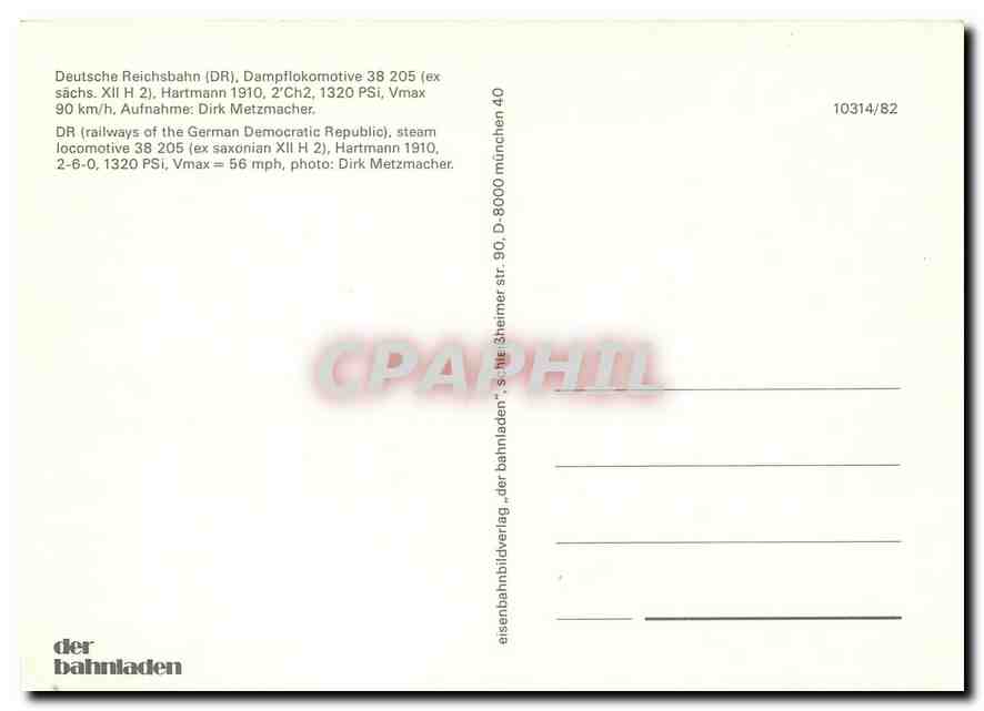 CPM DR (railways of the German Democratic Republic) steam locomotive 38 205 — Verso