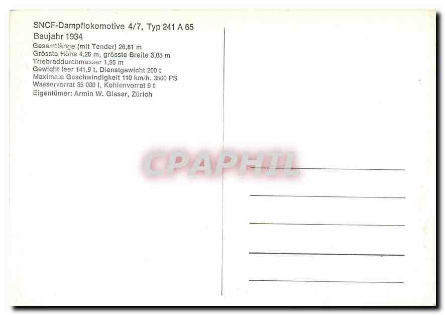 CPM SNCF -Dampfflokomotive 4/7  Typ 241 A 65 — Verso