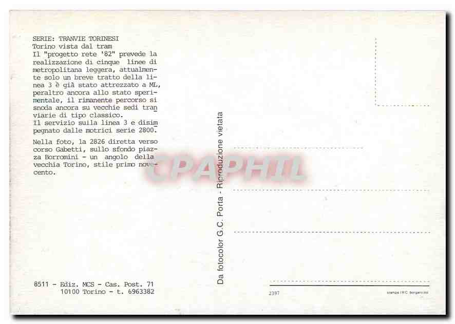 CPM TRANVI TORINESI — Verso