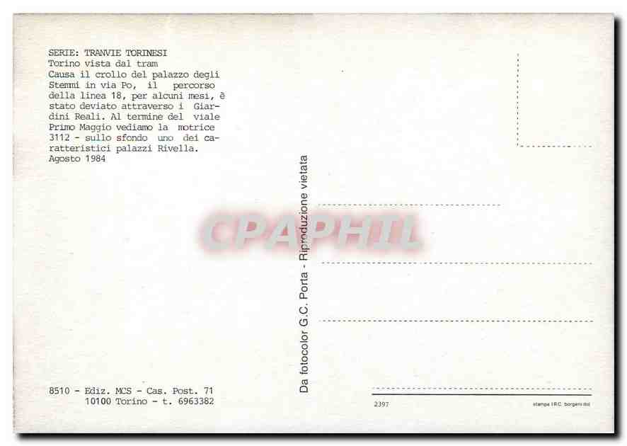 CPM TRANVI TORINESI — Verso